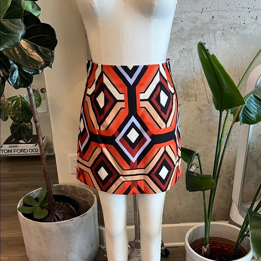 Zara Orange And Black Geometric Pencil Skirt